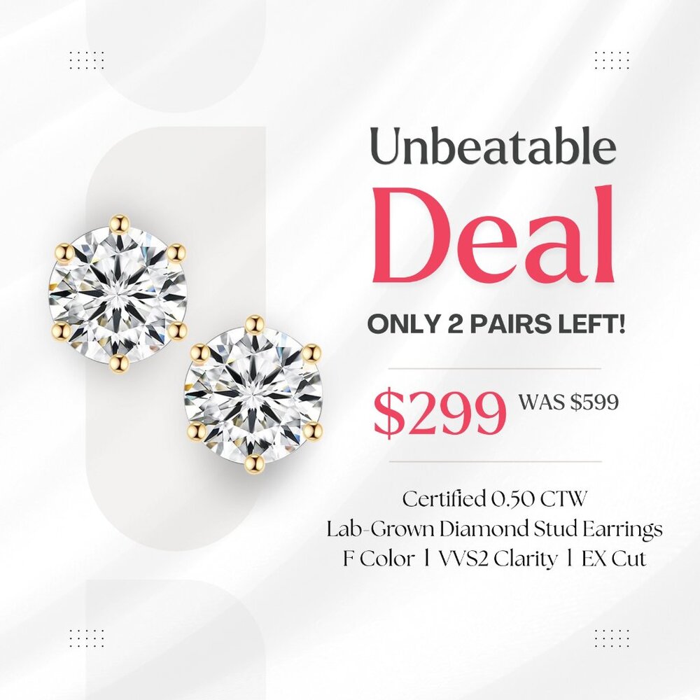0.50 CTW Certified Lab-Grown Diamond Stud Earrings in 14K Yellow Gold